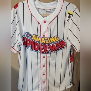 Marvel Amazing Spider-Man White and Red Baseball Shirt Jersey Sz S NWT
